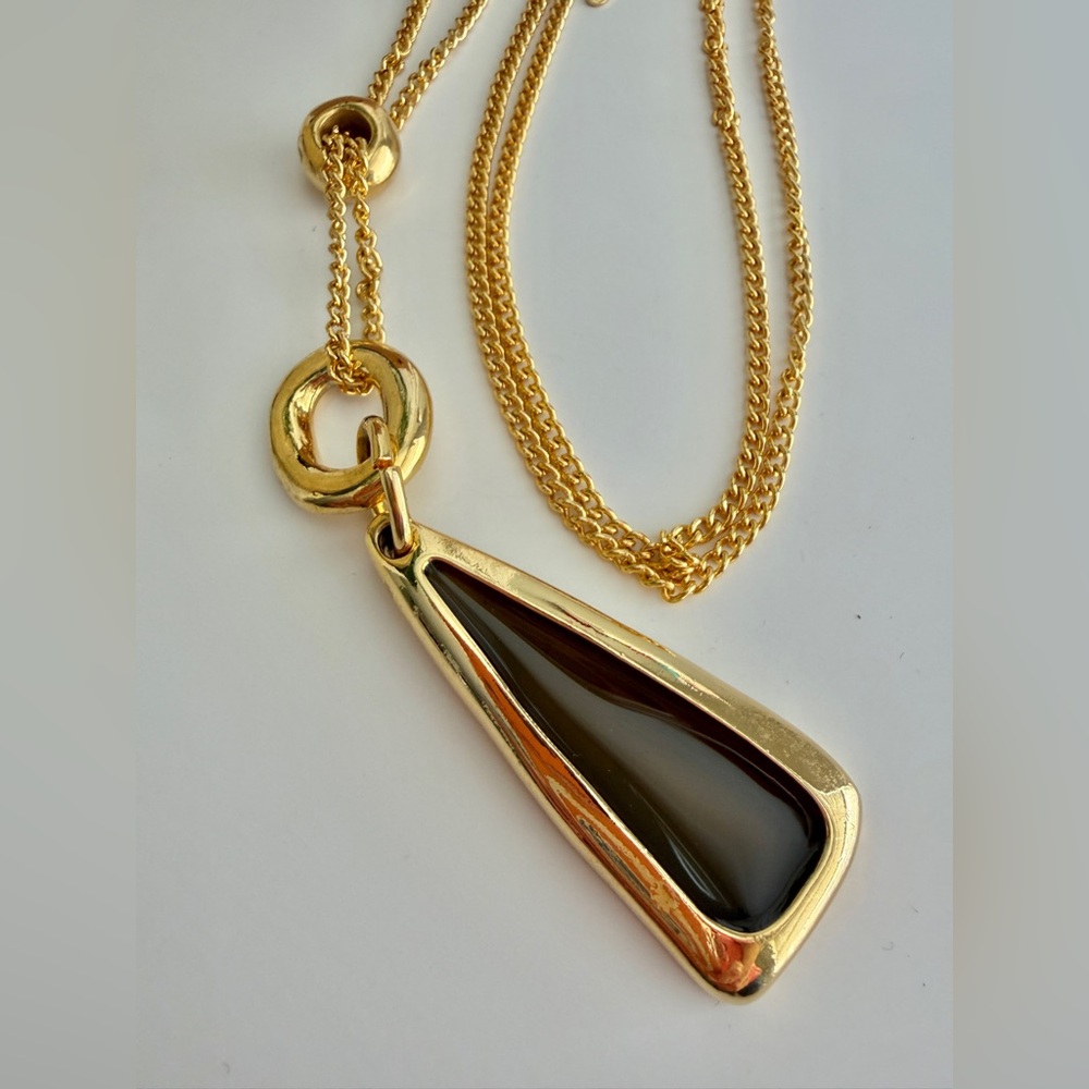 Soho Design Gold Tone Green Amber Pendant Necklace – 20” - Picture 4 of 7